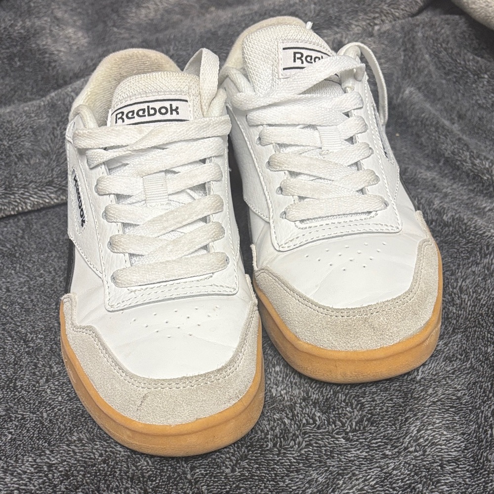 Reebok Women’s White Leather Sneakers with Gum Sole